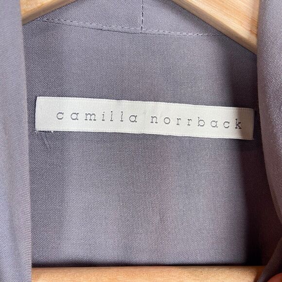 Camilla Norrback Tie Neck Blouse Size S Gray Tencel Button Up Top Long Sleeve - Picture 8 of 11